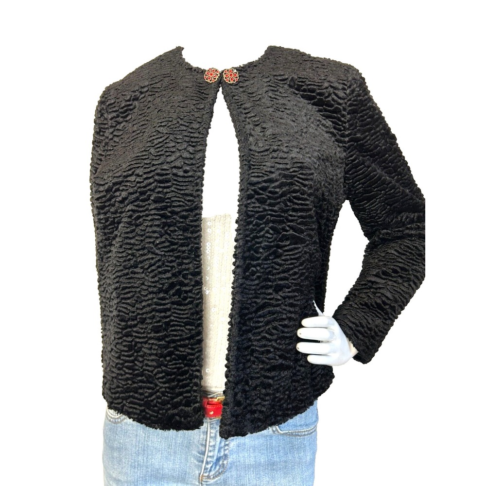 Vintage Koret Black Faux Persian Lamb Fur Jacket PS Old Hollywood Glam Mob Wife